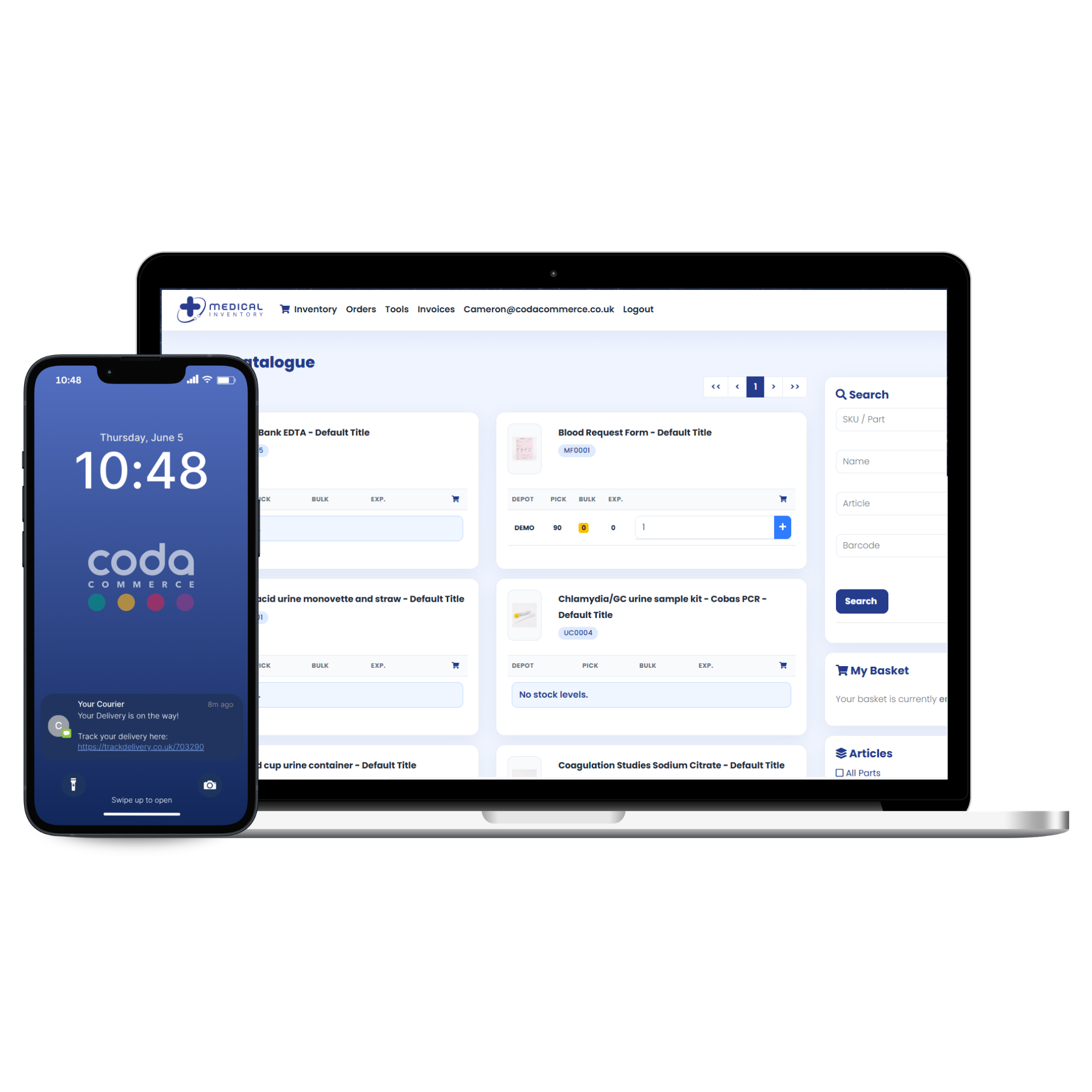 Coda healthcare logistics software dashboard